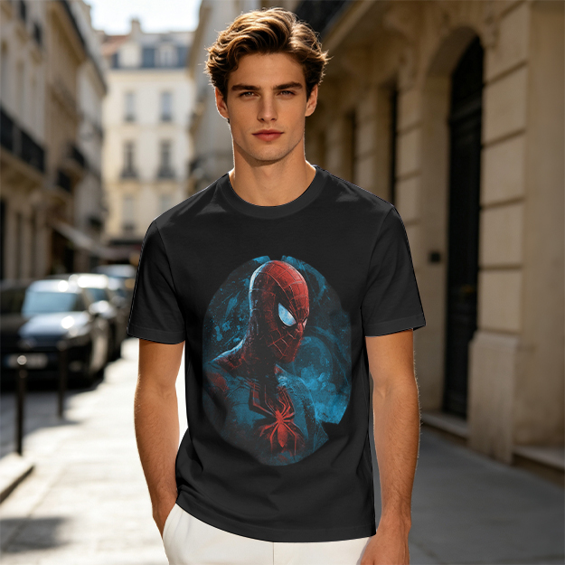 Olive Green T-Shirt with Dark Artistic Spider-Man Print