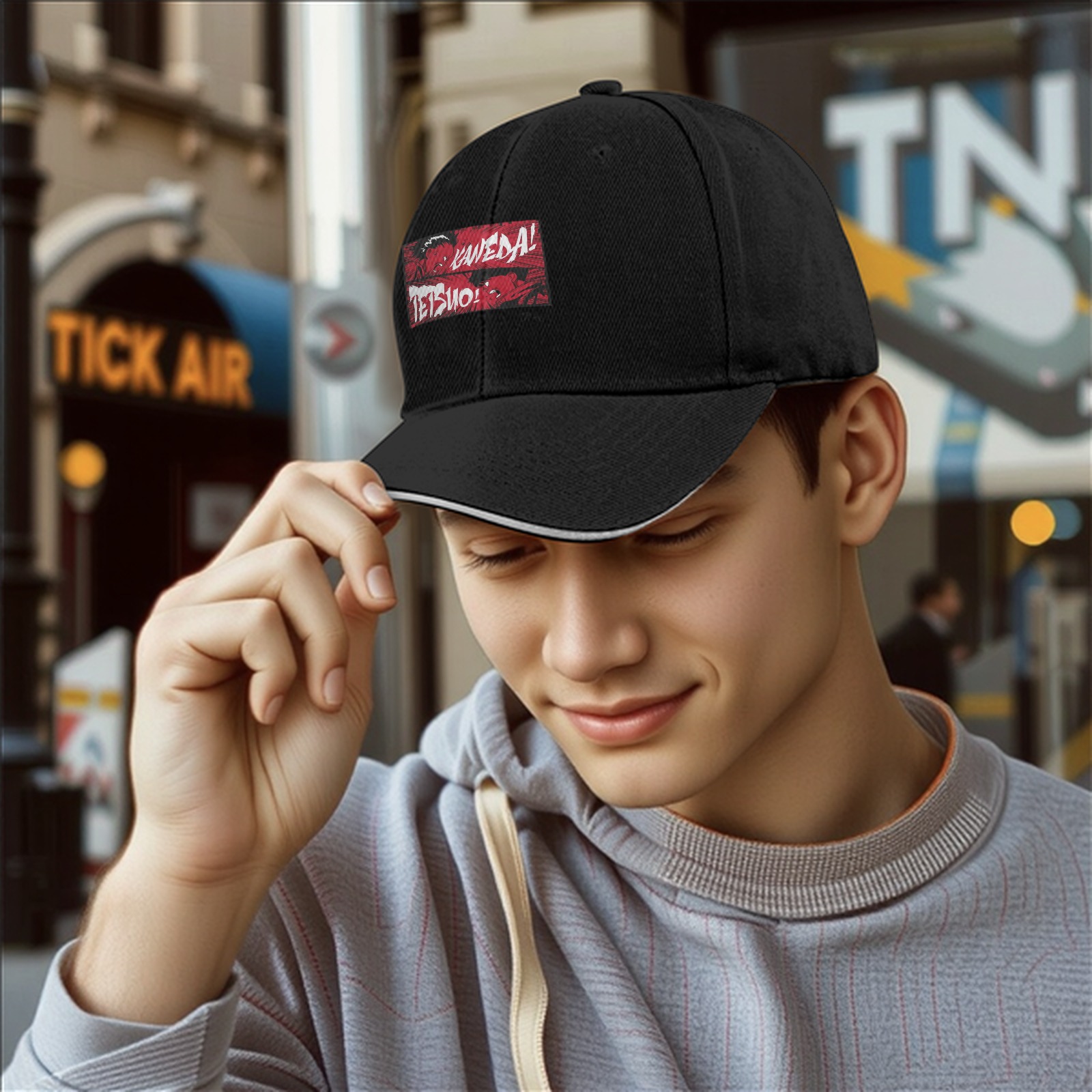 Black baseball cap with Kaneda Tetsuo anime graphic print