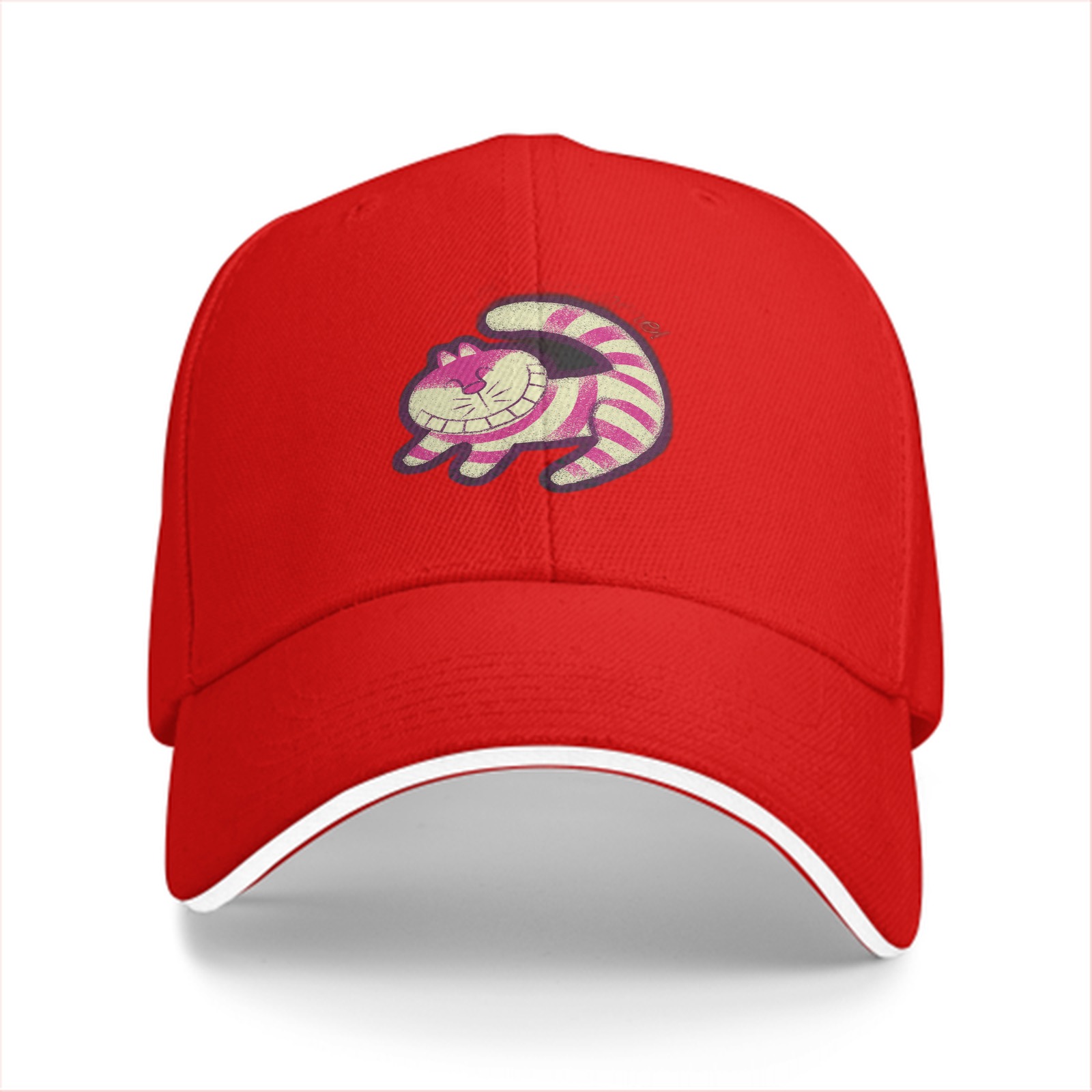 Black baseball cap with Cheshire Cat graphic print