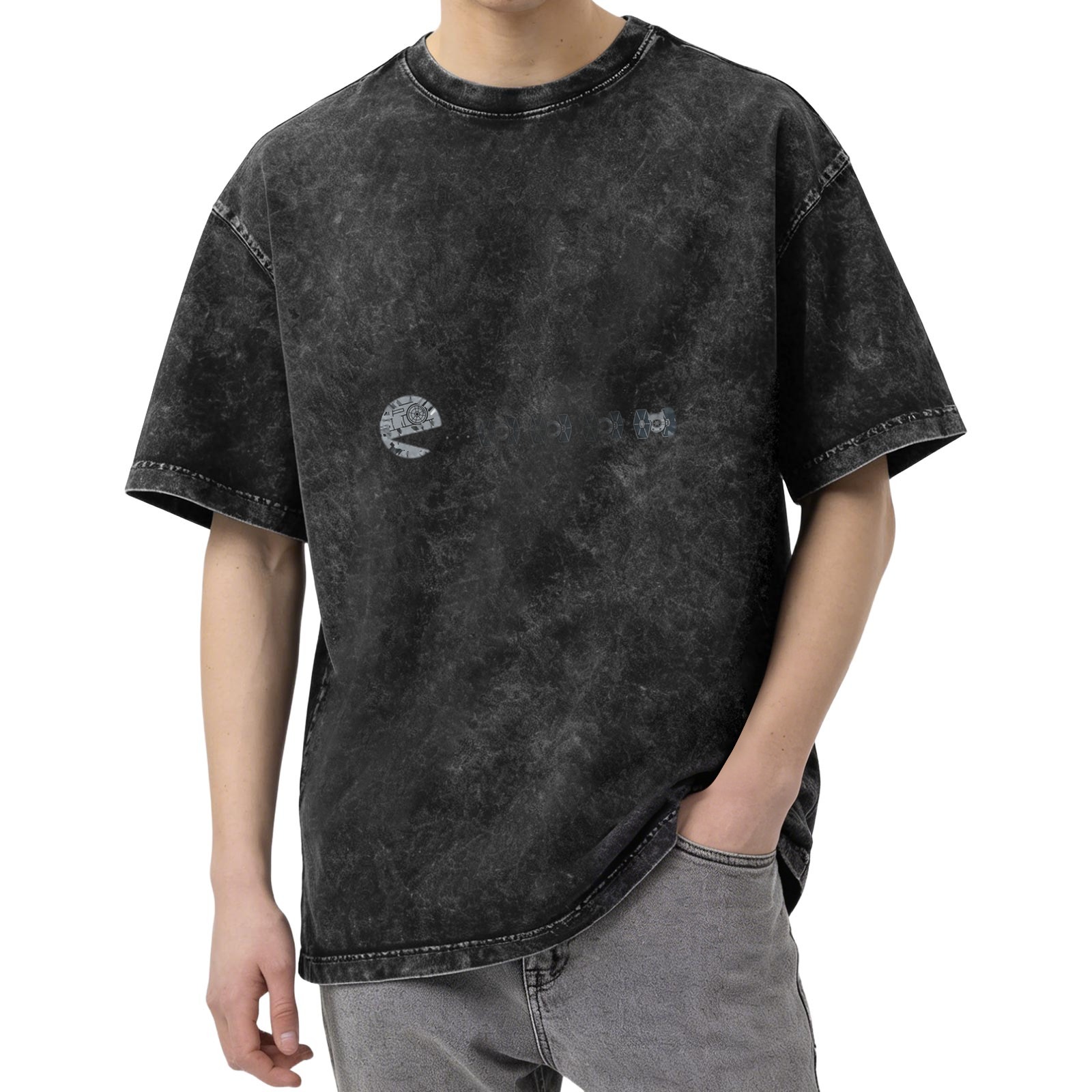 Distressed black and gray loose short-sleeved T-shirt