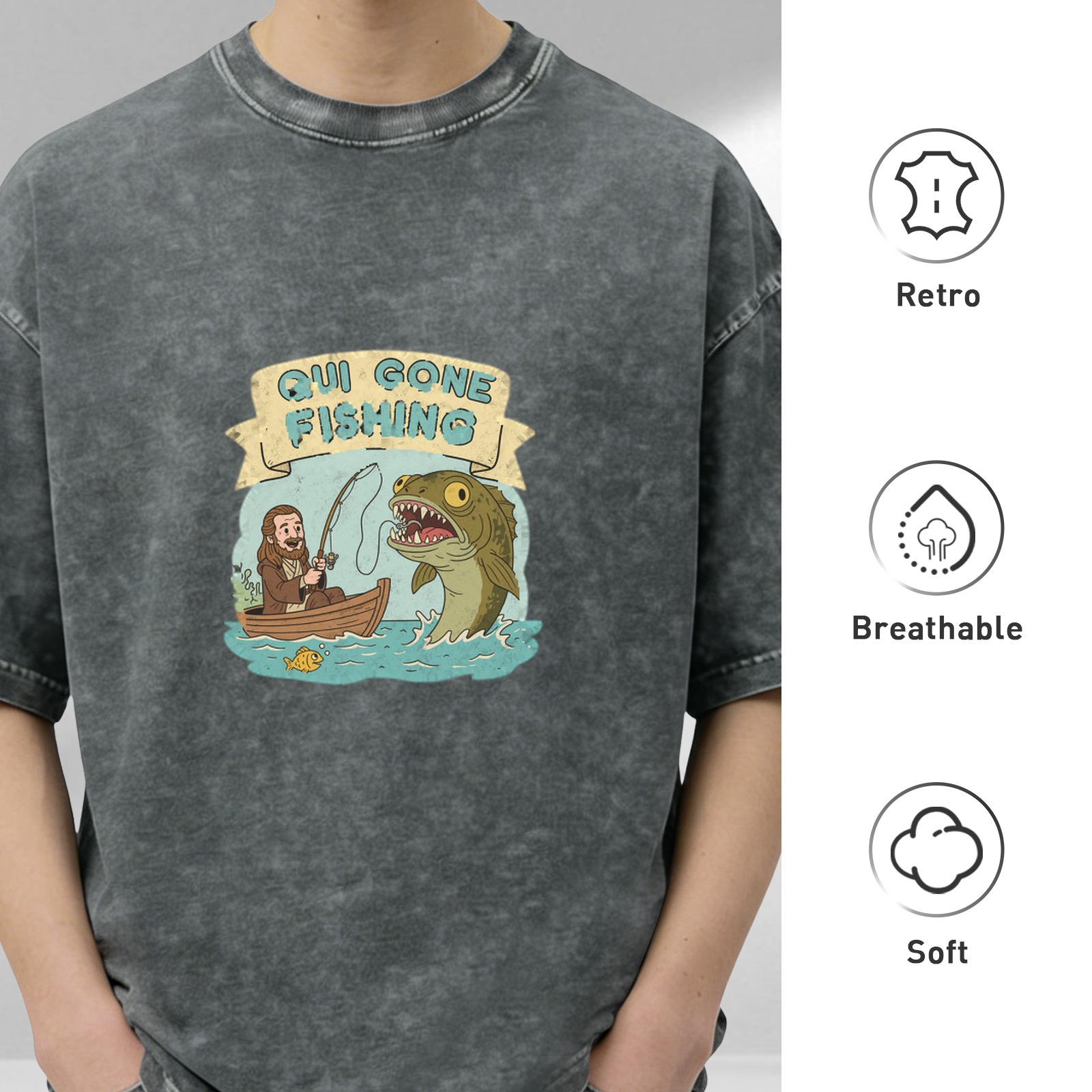 Qui Gone Fishing Funny Fisherman Graphic T-Shirt