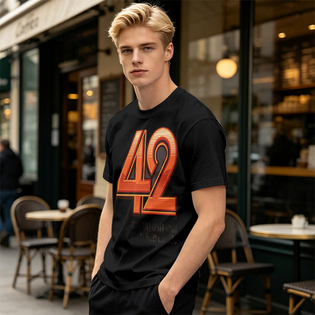 Olive Green T-Shirt With Retro Number 42 Graphic Print