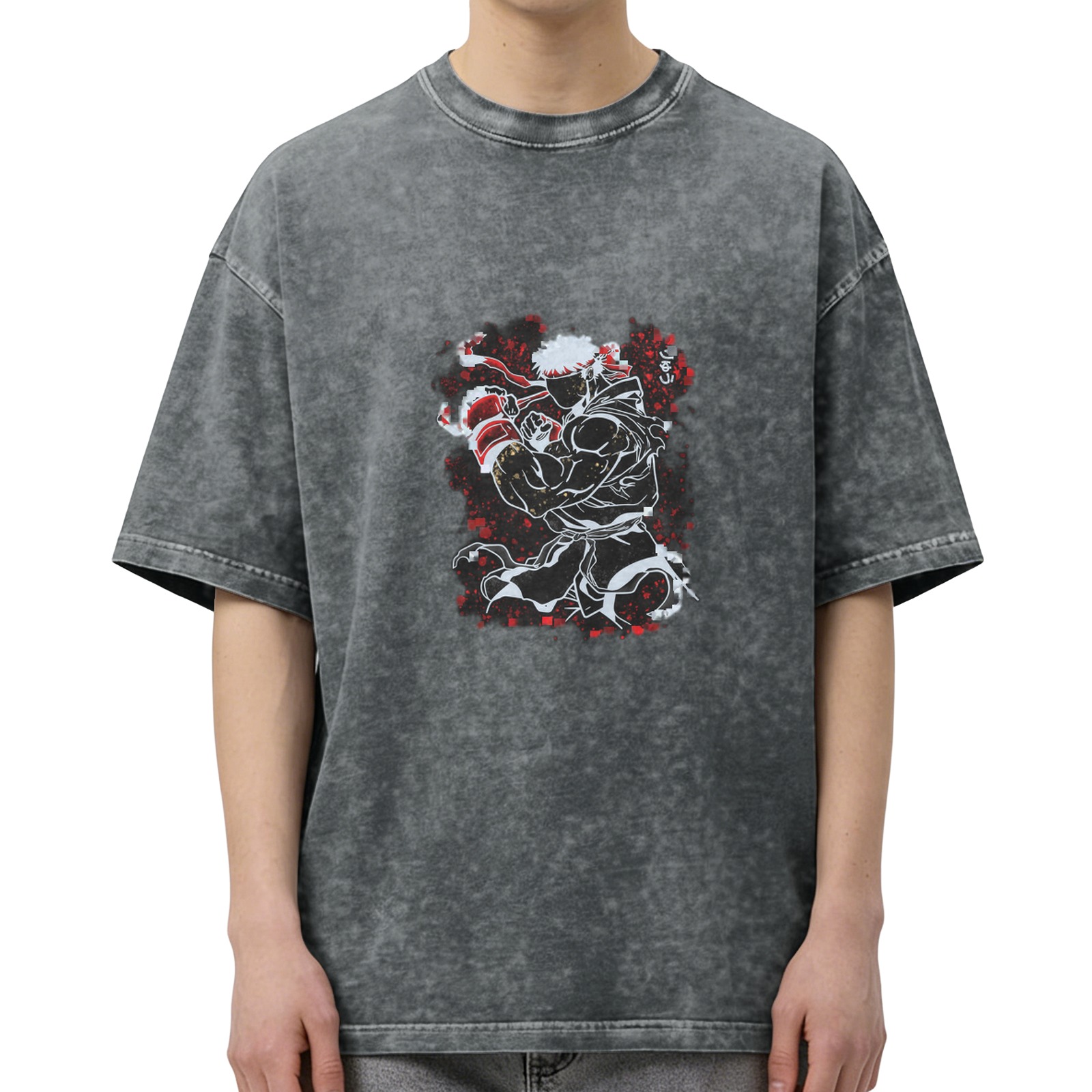 Oversized Dark Wash T-Shirt With Street Fighter Fighter Graphic