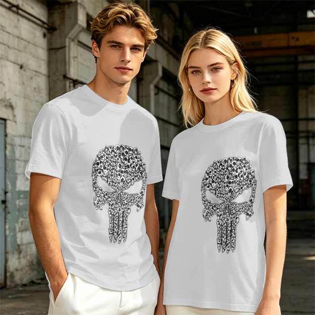 Olive T-Shirt With Punisher Skull Made Of Small Skulls