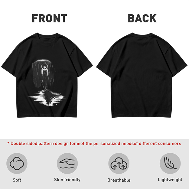 Olive T-Shirt With Rainy Figure And Shadow Graphic Print