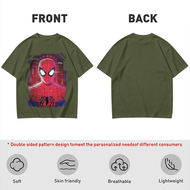 Olive Green Spider-Man Graphic Short Sleeve T-Shirt