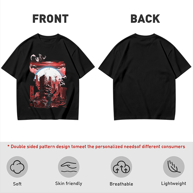Olive Graphic T-Shirt with Post-Apocalyptic Cityscape Print