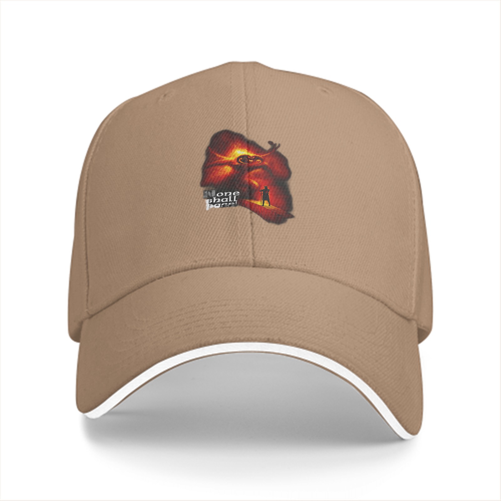 Black baseball cap with fiery fantasy graphic print