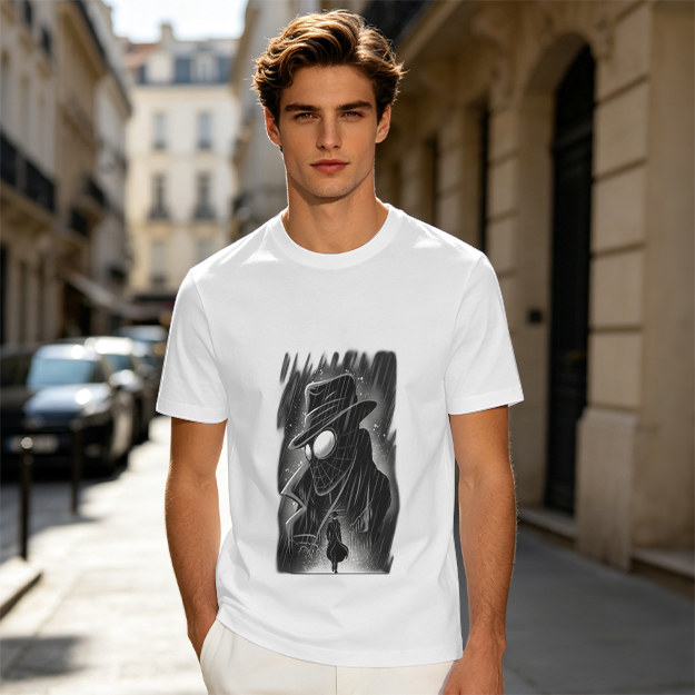 Olive T-Shirt with Noir Spider-Man in Rain Art Print