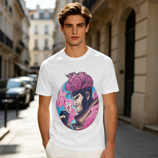 Olive T-Shirt With Pink Haired Superhero Character Art Print
