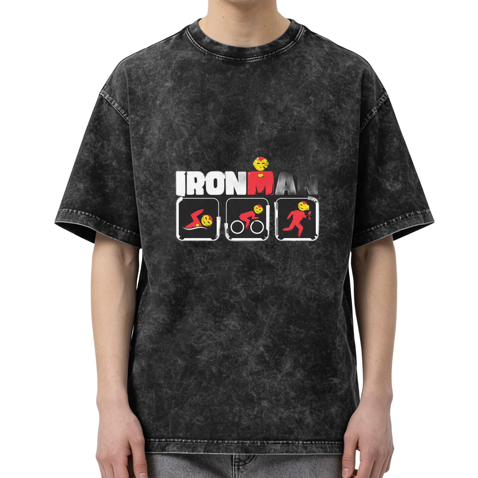 Ironman Triathlon Themed Acid Wash Cotton T-Shirt