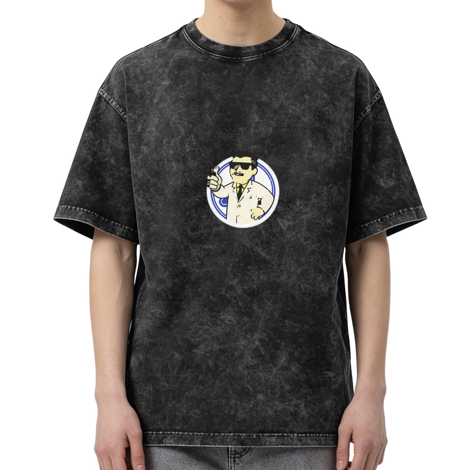 Oversized Acid Wash T-Shirt With Cartoon Scientist Print