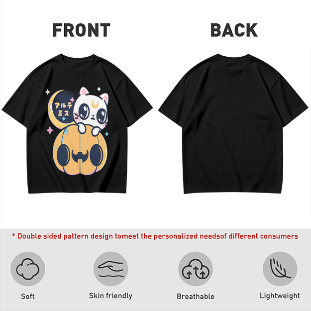 Cute white cat on jack-o'-lantern Halloween graphic tee