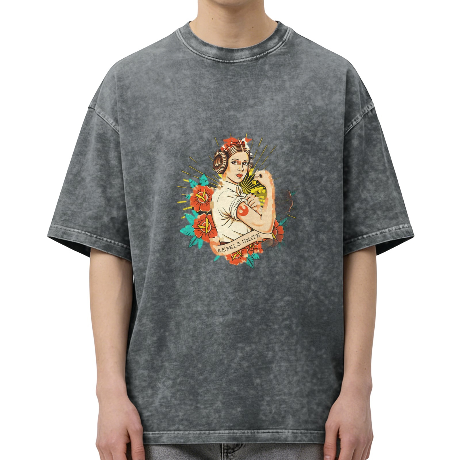 Star Wars Princess Leia Rebels Unite Graphic Acid Wash T-Shirt