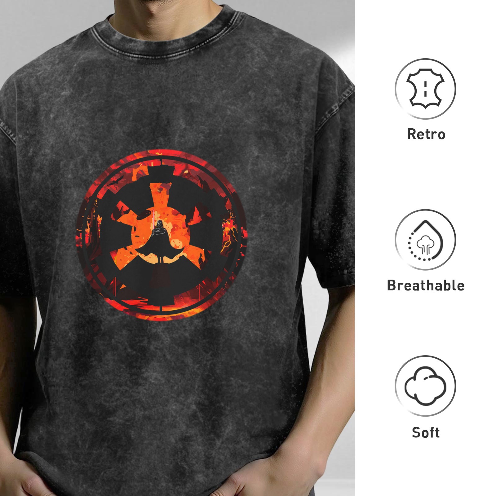 Star Wars Imperial Logo Darth Vader Silhouette Acid Wash T-Shirt