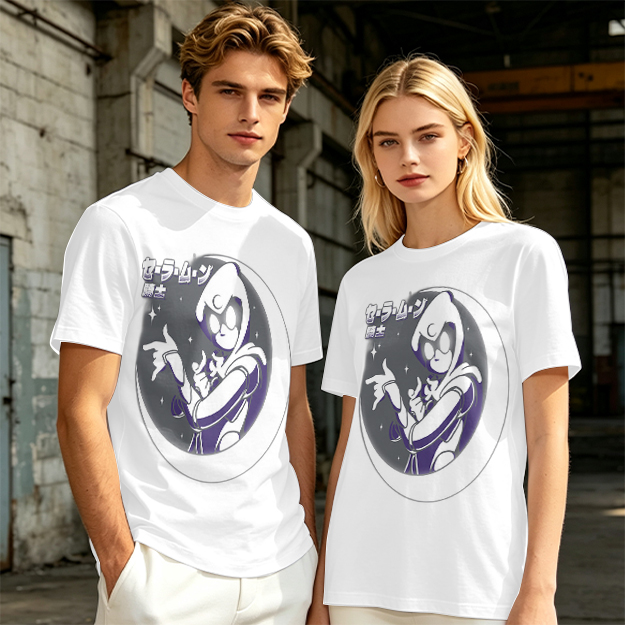 Olive T-shirt with Moon Warrior Anime Graphic Print