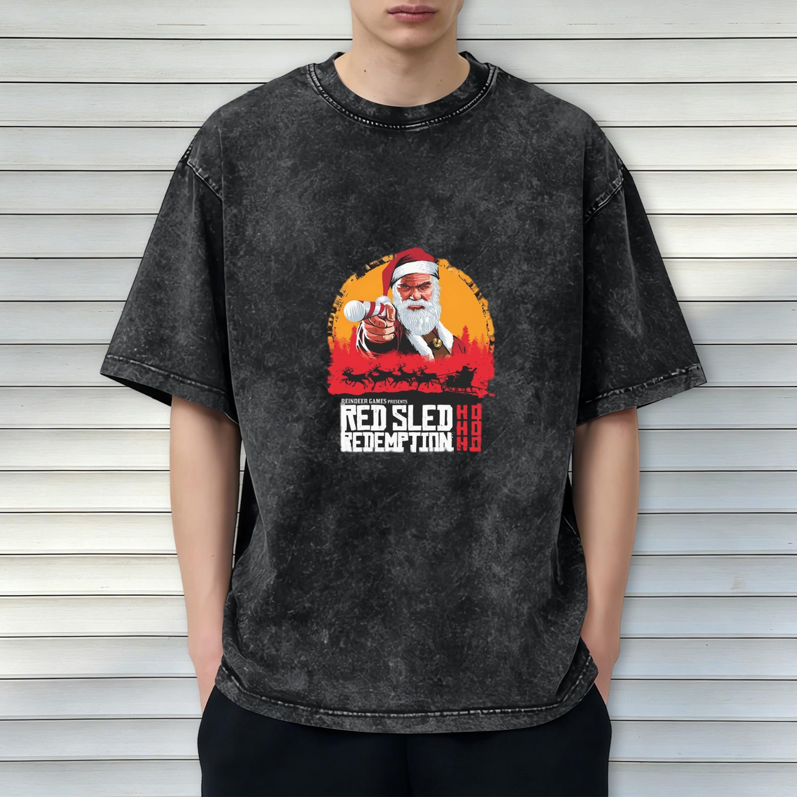 Red Sled Redemption Santa Graphic Vintage Wash T-Shirt