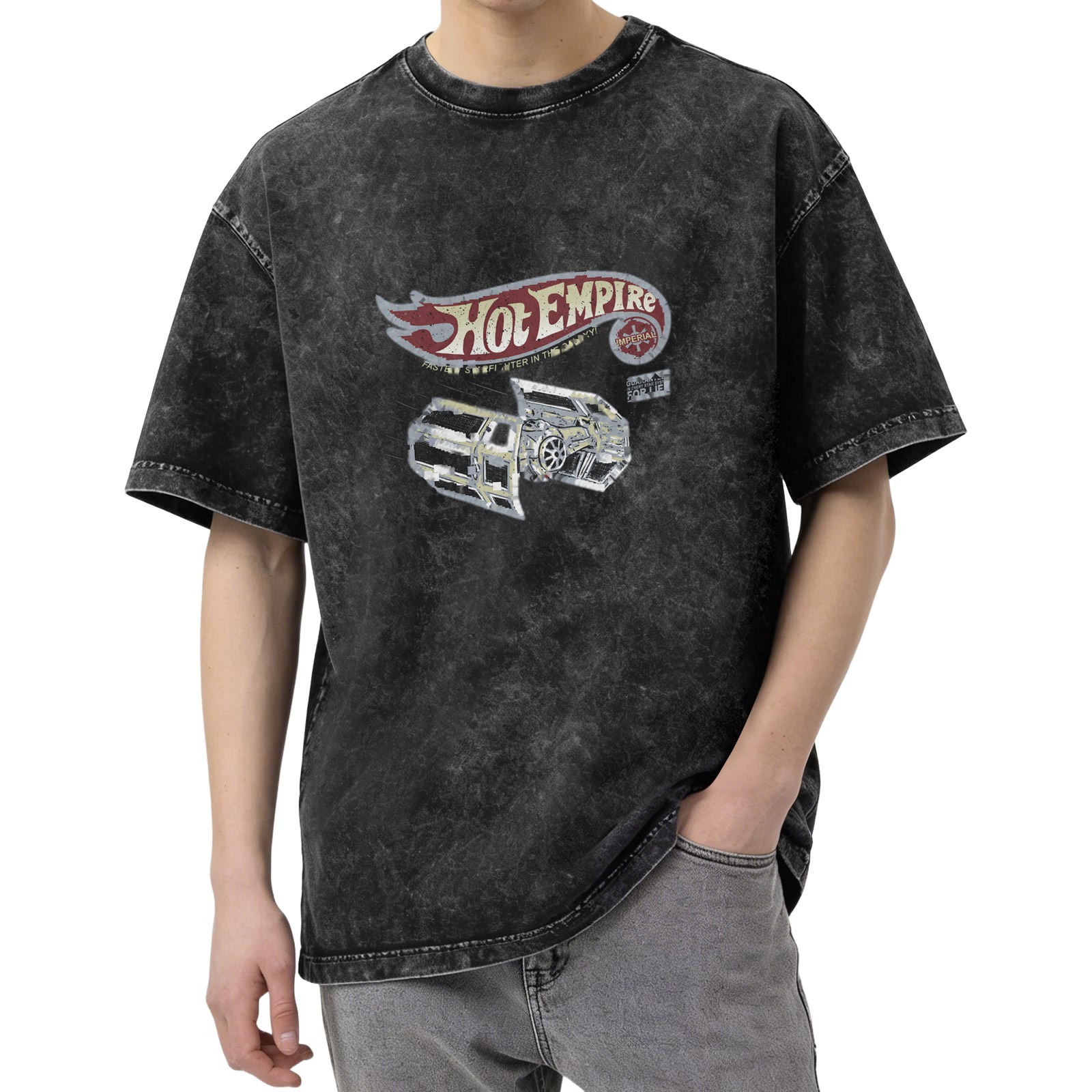 Washed Black Graphic T-Shirt with Hot Empire Car Print