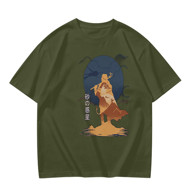 Olive T-shirt with Desert Wanderer Silhouette and Moon Graphic