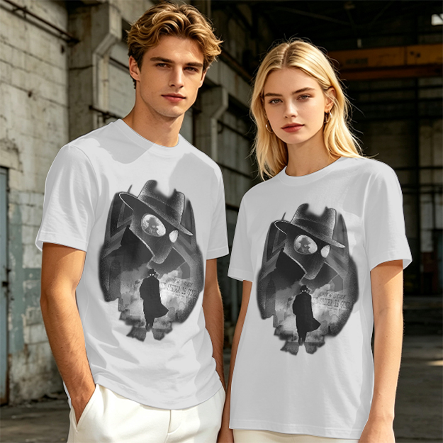 Olive T-Shirt With Noir Detective Silhouette Graphic Print