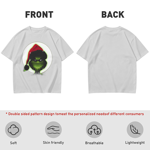 Olive Green T-Shirt With Grinch Wearing Santa Hat Graphic