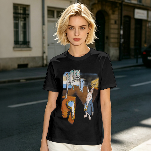 Olive T-Shirt with Surreal Alice in Wonderland Art Print