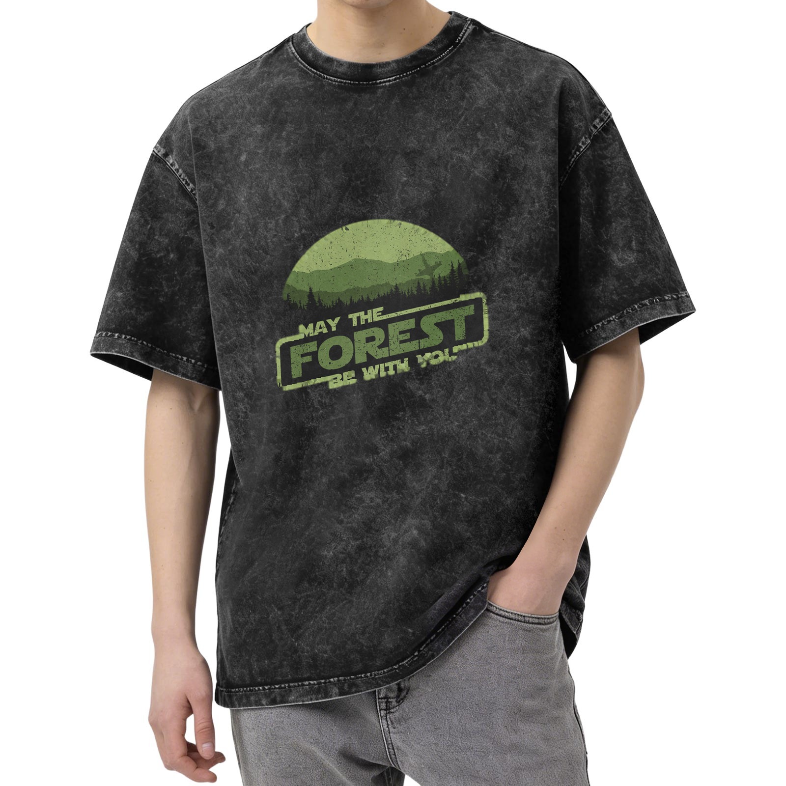 May The Forest Be With You Graphic Acid Wash T-Shirt
