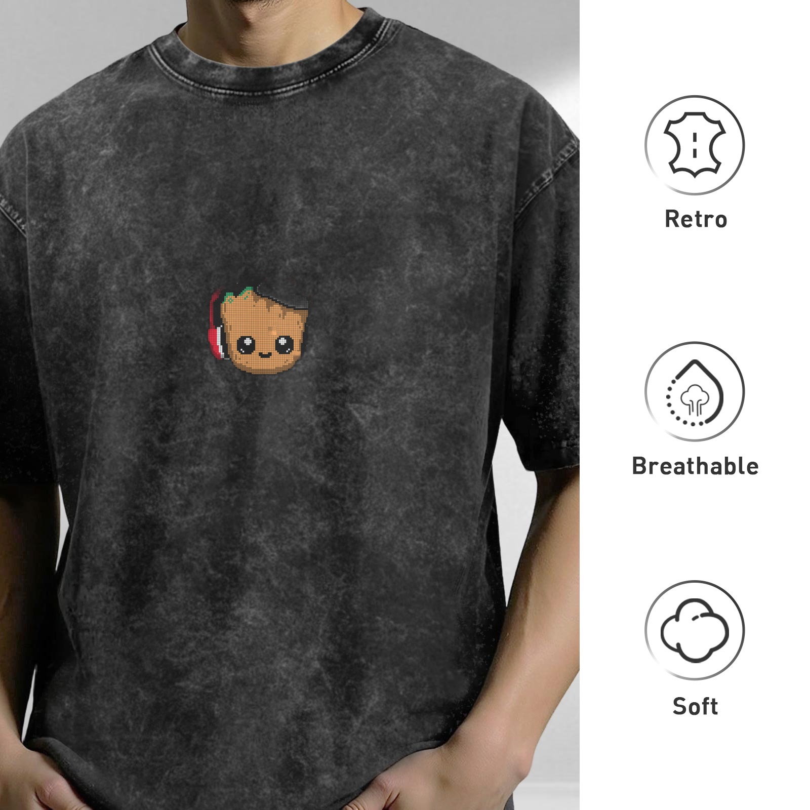 Oversized acid wash t-shirt with cute Baby Groot graphic