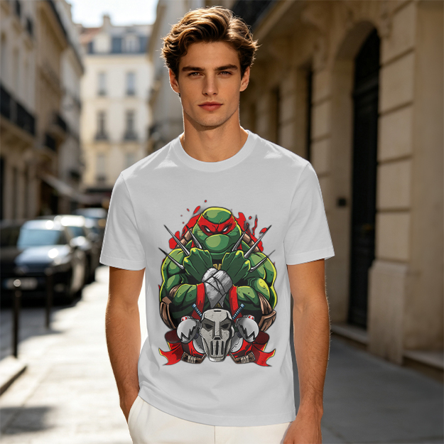 Olive T-Shirt Featuring Raphael the Teenage Mutant Ninja Turtle