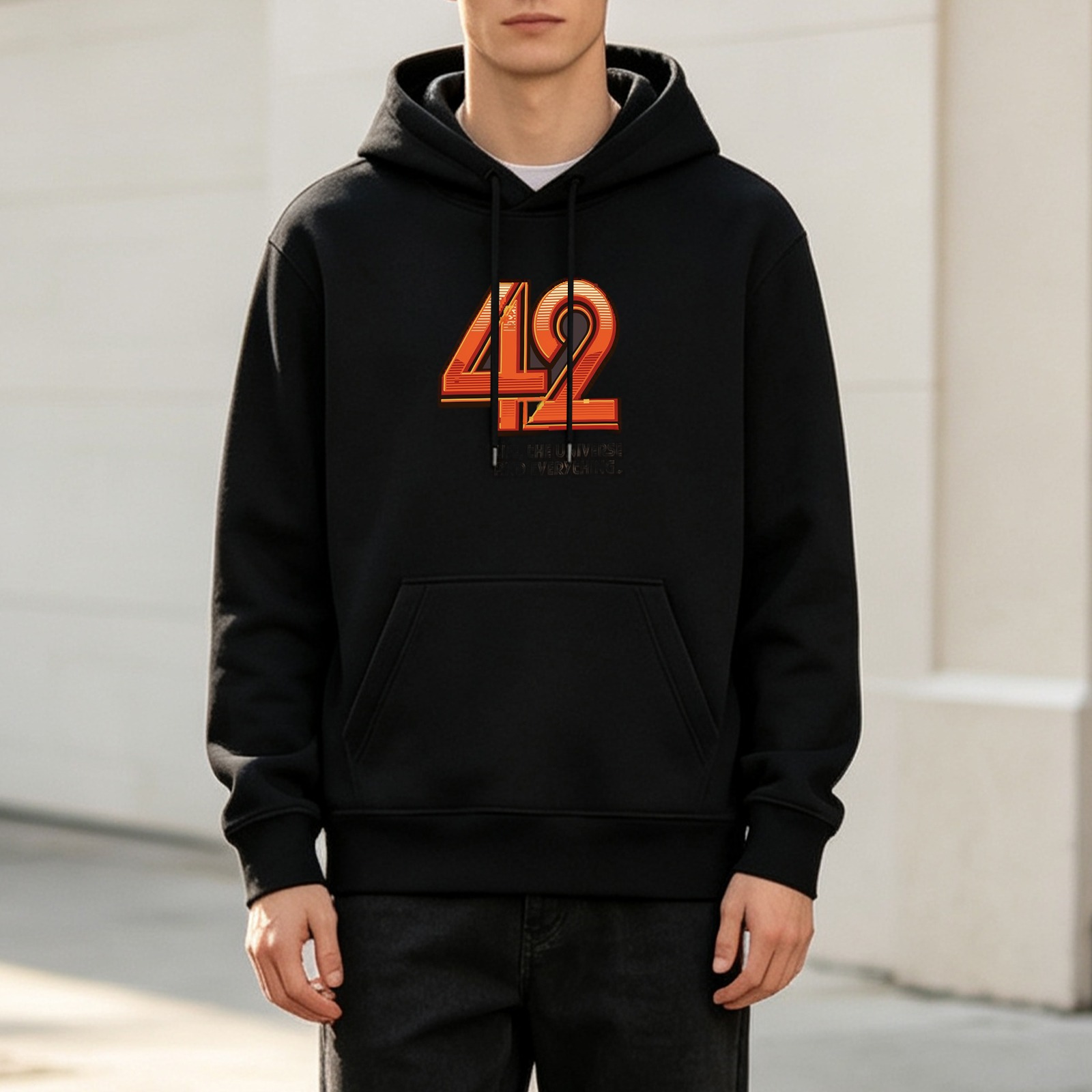 Black Hoodie With Orange 42 Graphic Print