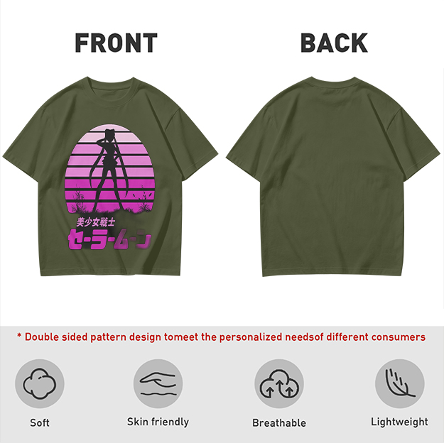 Sailor Moon Anime Silhouette Retro Sunset Graphic T-Shirt