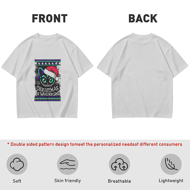 Christmas In Wonderland Cheshire Cat Santa Hat Graphic T-Shirt