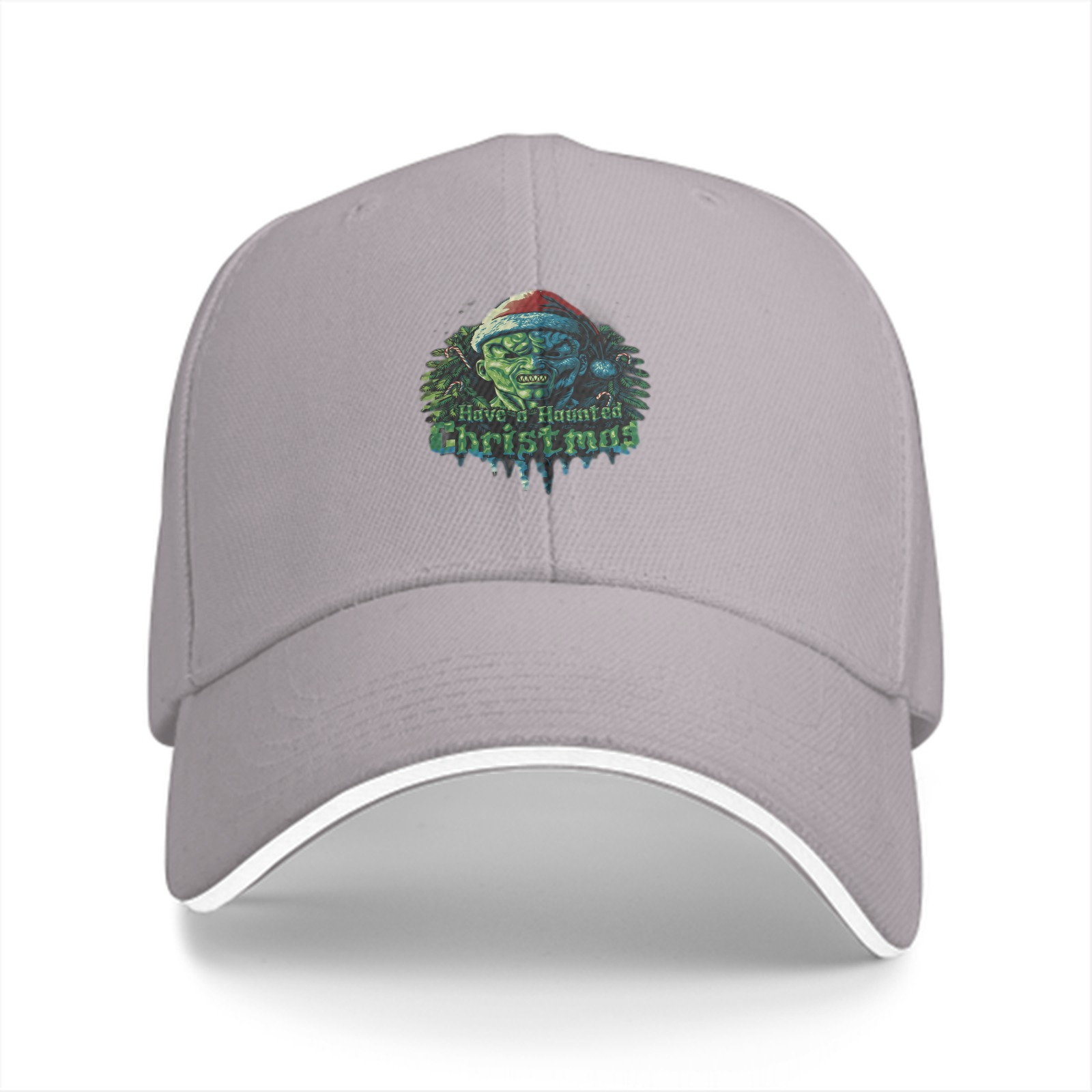 Black Baseball Cap With Haunted Christmas Monster Santa Design