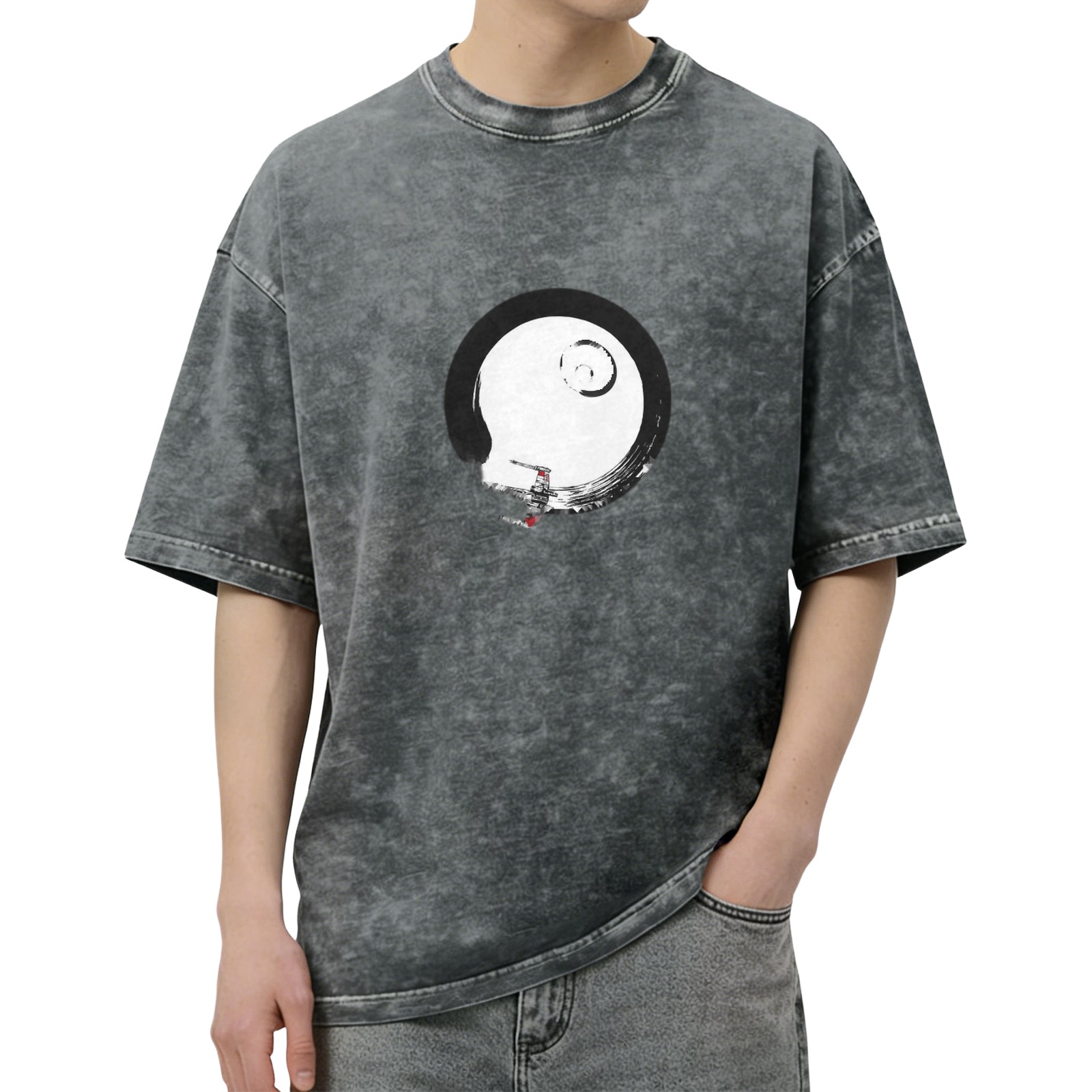 Washed black graphic t-shirt with Death Star and X-wing design