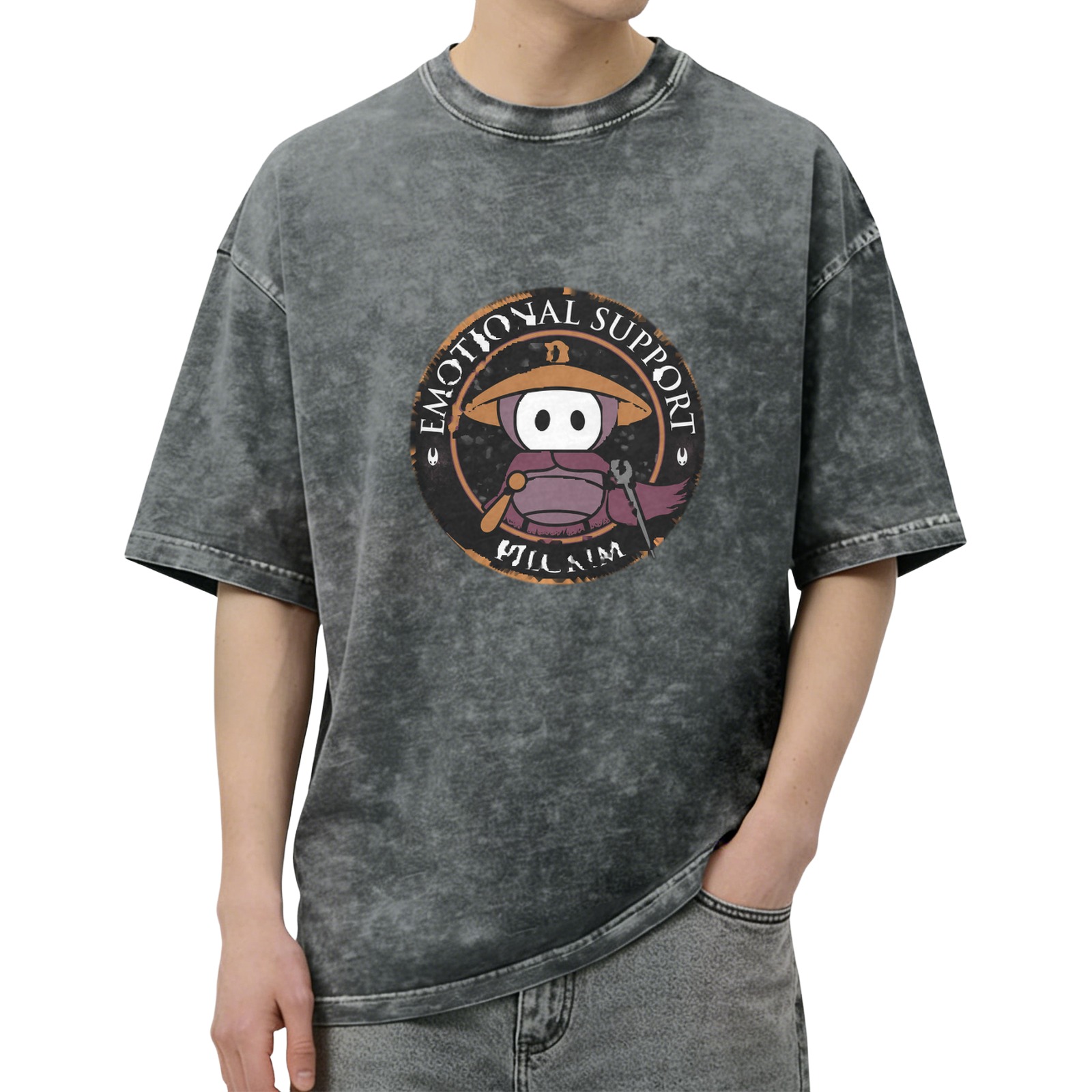 Emotional Support Villain Graphic Stonewashed Black T-Shirt
