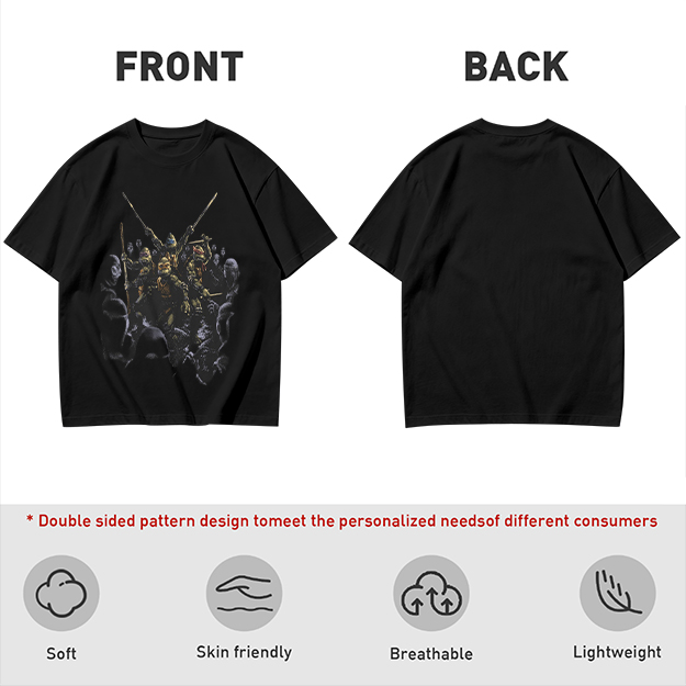 Olive T-Shirt with Fantasy Warrior Group Graphic Print