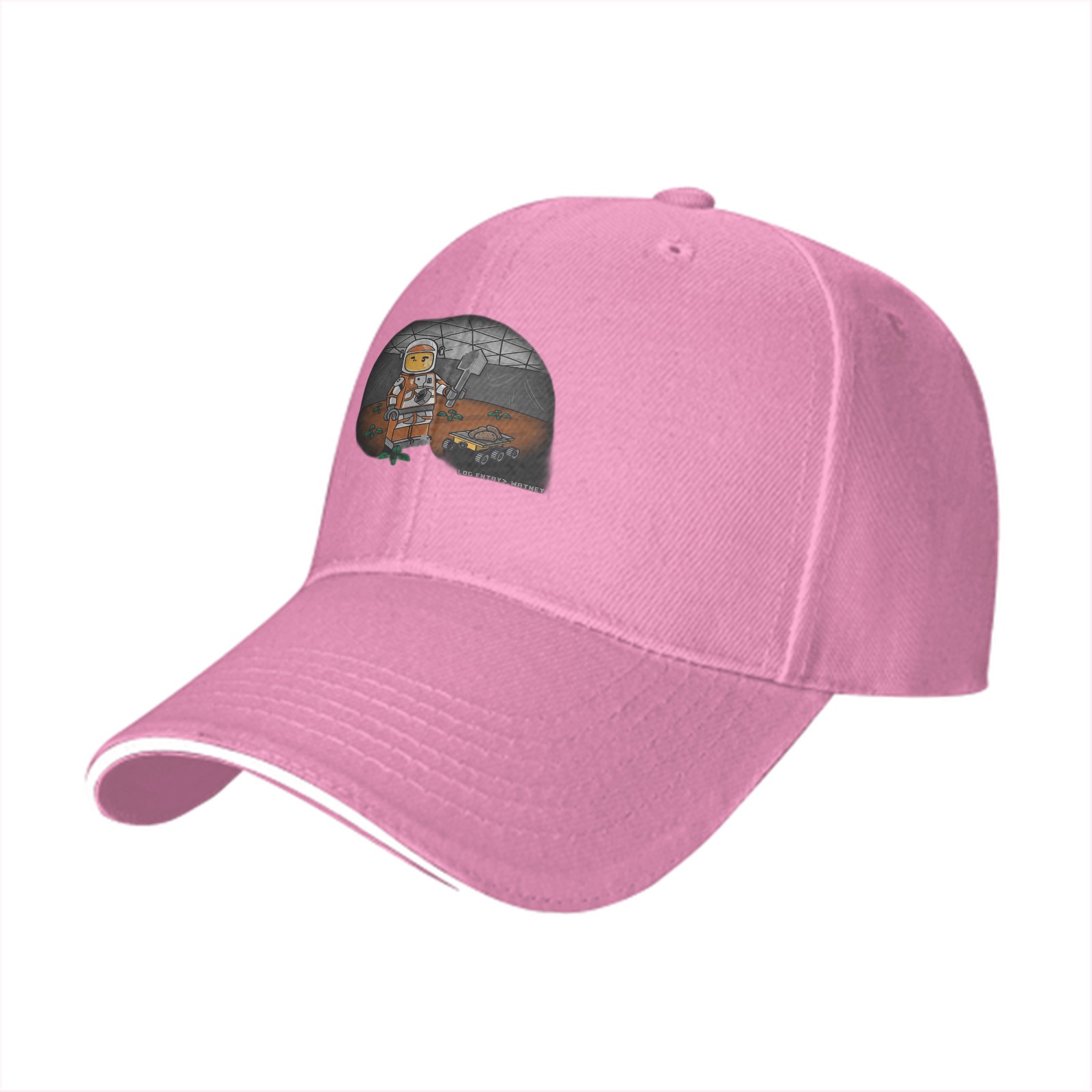 Black baseball cap with space astronaut minifigure graphic
