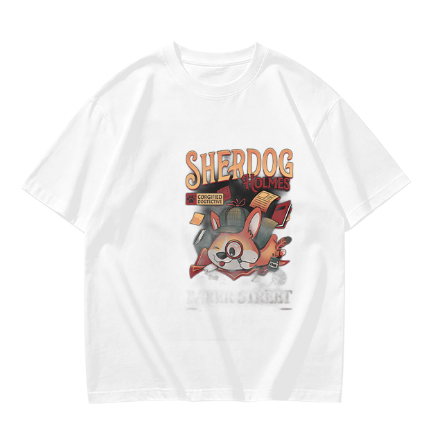Olive T-Shirt with Sherdog Holmes Detective Dog Graphic Print