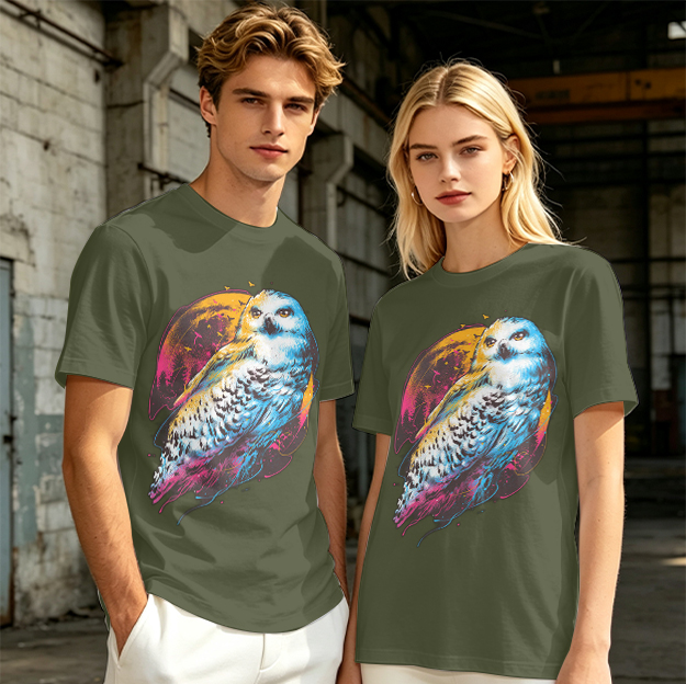 Owl Graphic Print Dark Green Casual T-Shirt