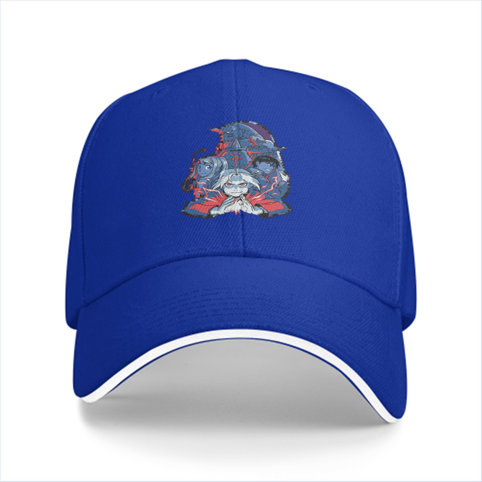 Black Baseball Cap with Dark Anime Character Graphic Print