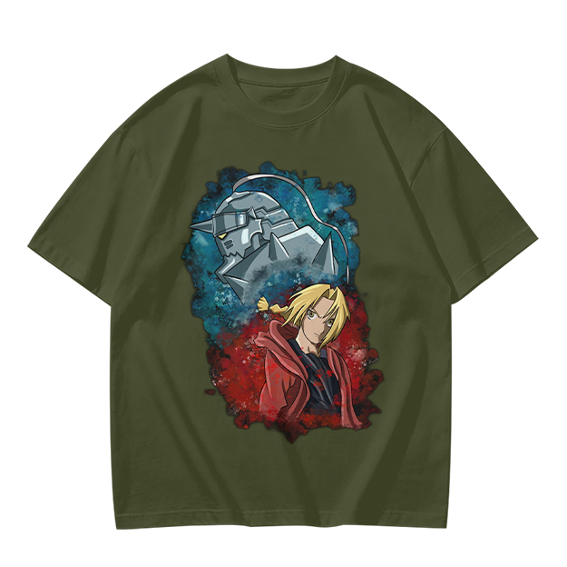 Fullmetal Alchemist Elric Brothers Graphic Olive T-Shirt