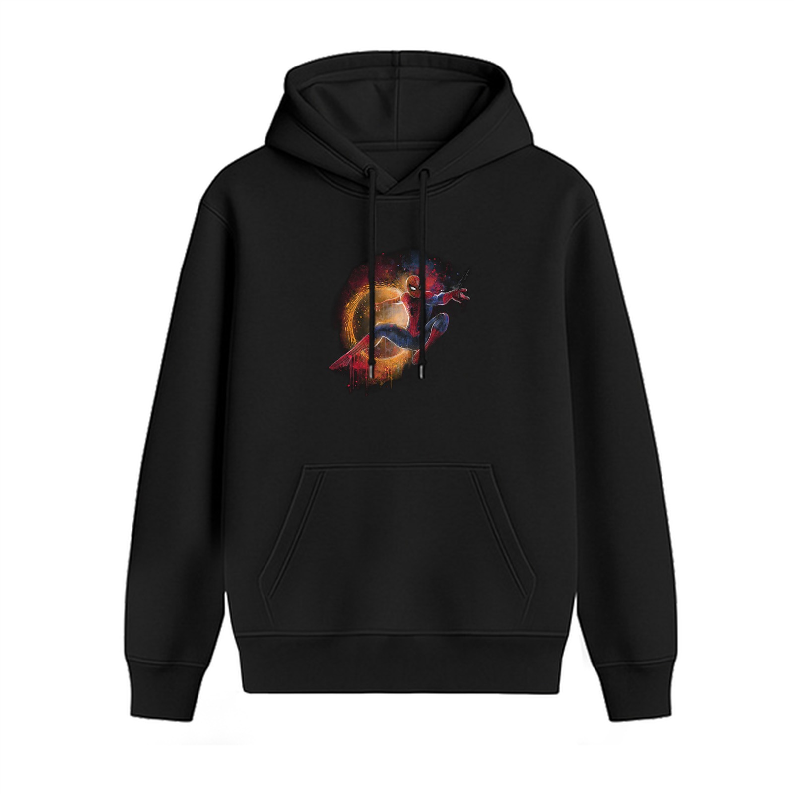 Black hoodie with Spider-Man cosmic web graphic
