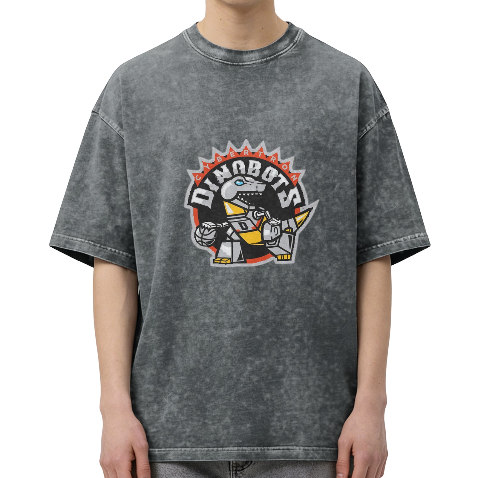Cybertron Dinobots Basketball Graphic Acid Wash T-Shirt