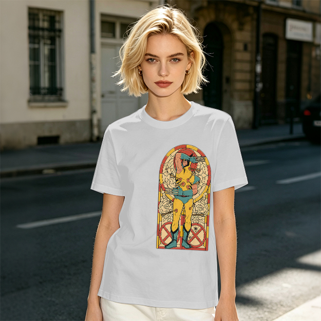 Olive T-shirt with Wolverine Stained Glass Style Print