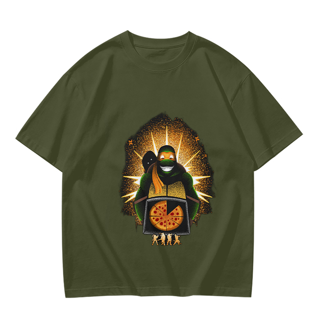 Olive T-shirt with Teenage Mutant Ninja Turtle Pizza Graphic