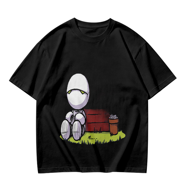 Olive T-Shirt With Sad Sitting Robot Graphic Print