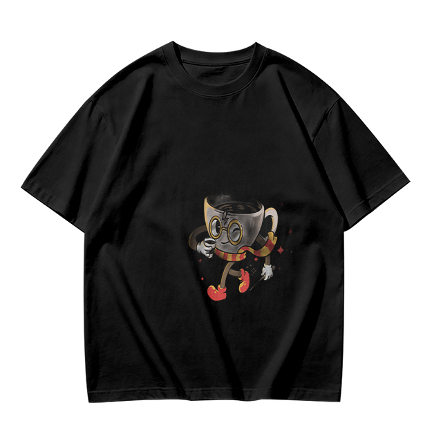 Olive T-Shirt With Wizard Coffee Cup Cartoon Print