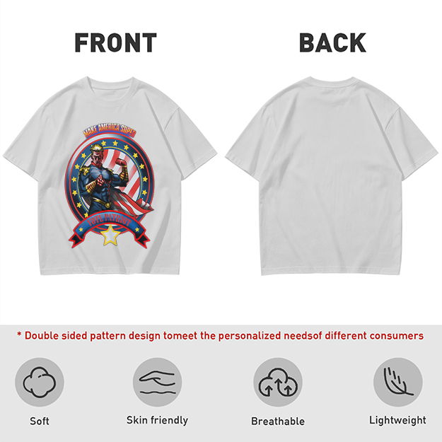 Olive t-shirt with patriotic superhero 'Make America Super' graphic