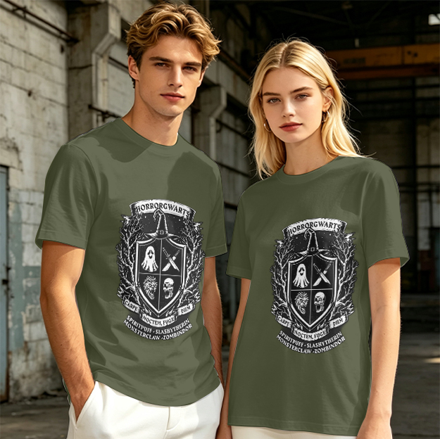 Horrorgwarts Crest Graphic Olive T-Shirt