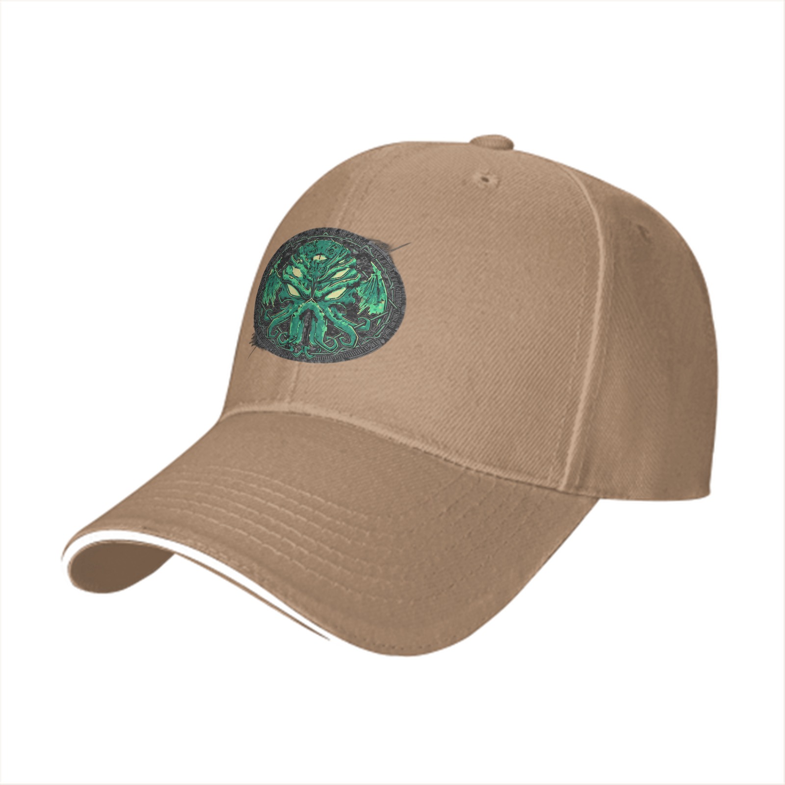 Black Baseball Cap with Green Cthulhu Monster Emblem
